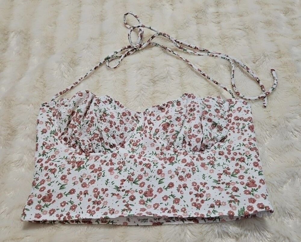 Princess Polly Womens Size 4  Acer Bustier Cropped White Floral Top